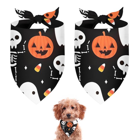 Dog Bandana 2 Pack,Halloween Ghosts Pumpkins and Skeletons Bandanas for Dogs,Cat Bandana,Small/ Large Dog Bandana 2 Size,Dog Bandanas Girl Boy