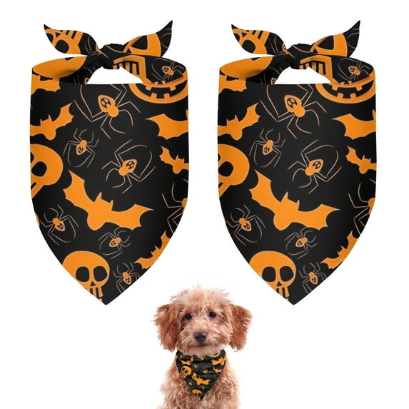 Dog Bandana 2 Pack,Halloween Pumpkins Bats Spiders and Skulls Bandanas for Dogs,Cat Bandana,Small/ Large Dog Bandana 2 Size,Dog Bandanas Girl Boy