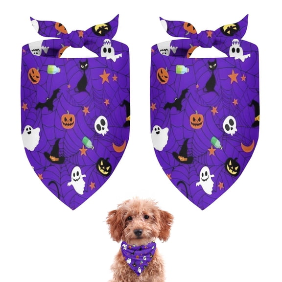 Dog Bandana 2 Pack,Halloween Purple Spider Web Pattern Bandanas for Dogs,Cat Bandana,Small/ Large Dog Bandana 2 Size,Dog Bandanas Girl Boy