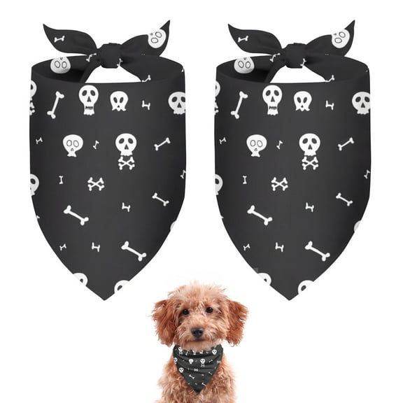 Dog Bandana 2 Pack,Halloween White Skulls and Bones Bandanas for Dogs,Cat Bandana,Small/ Large Dog Bandana 2 Size,Dog Bandanas Girl Boy