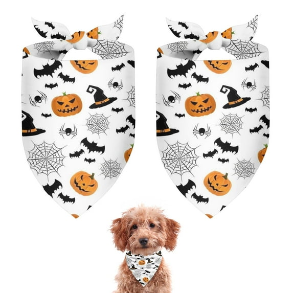 Dog Bandana 2 Pack,Halloween Witch Hats Pumpkins and Spider Webs Bandanas for Dogs,Cat Bandana,Small/ Large Dog Bandana 2 Size,Dog Bandanas Girl Boy