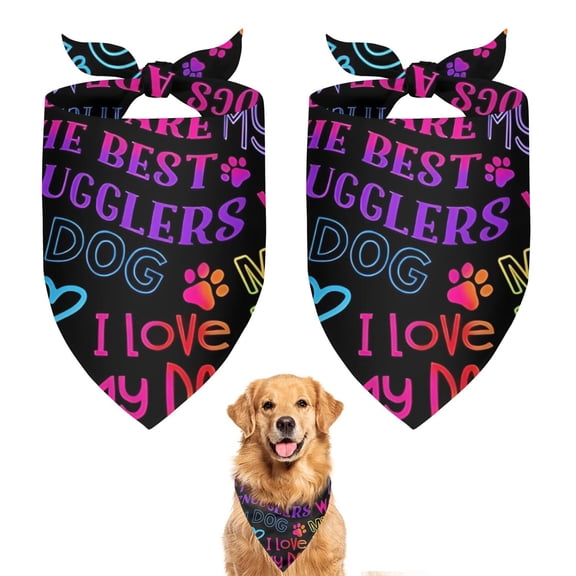 Dog Bandana 2 Pack,I Love My Dogs Art Bandanas for Dogs,Cat Bandana,Small/ Large Dog Bandana 2 Size,Dog Bandanas