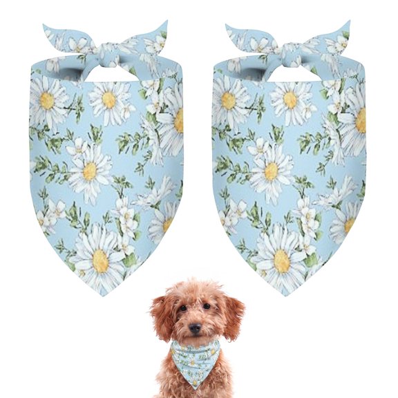 Dog Bandana 2 Pack,Lightblue Daisy Flower Small Flowers Pattern Bandanas for Dogs,Cat Bandana,Small/ Large Dog Bandana 2 Size,Dog Bandanas Girl Boy
