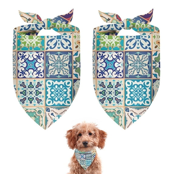 Dog Bandana 2 Pack,Multicolor Ethnic Geometric Patchwork Pattern Bandanas for Dogs,Cat Bandana,Small/ Large Dog Bandana 2 Size,Dog Bandanas Girl Boy