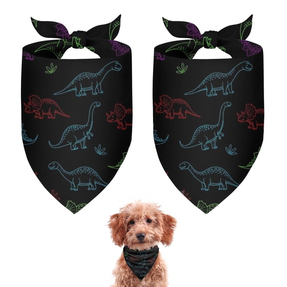 Dog Bandana 2 Pack,Neon Outline Dinosaurs Bandanas for Dogs,Cat Bandana,Small/ Large Dog Bandana 2 Size,Dog Bandanas