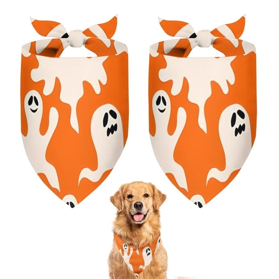Dog Bandana 2 Pack,Orange Halloween Ghosts Bandanas for Dogs,Cat Bandana,Small/ Large Dog Bandana 2 Size,Dog Bandanas Girl Boy