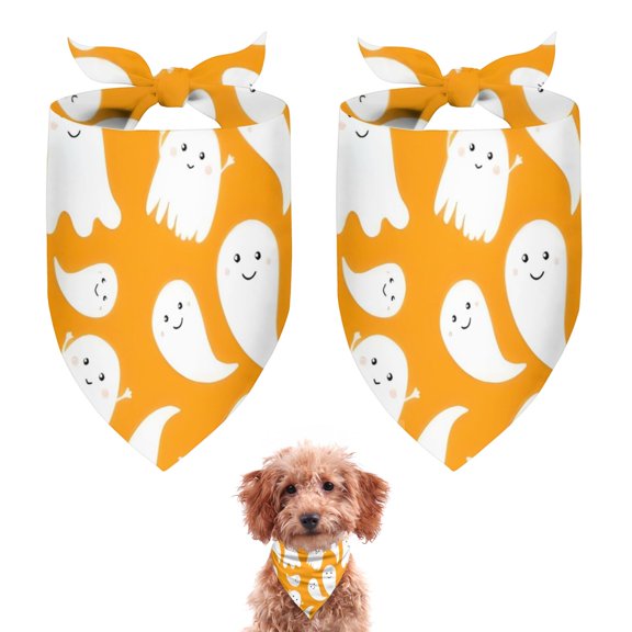 Dog Bandana 2 Pack,Orange Halloween Ghosts Bandanas for Dogs,Cat Bandana,Small/ Large Dog Bandana 2 Size,Dog Bandanas Girl Boy