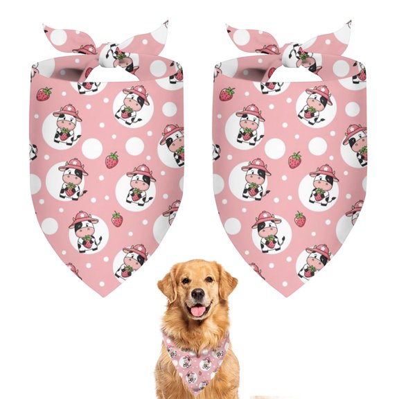 Dog Bandana 2 Pack,Pink Cow Strawberry Hat Pattern Bandanas for Dogs,Cat Bandana,Small/ Large Dog Bandana 2 Size,Dog Bandanas Girl Boy
