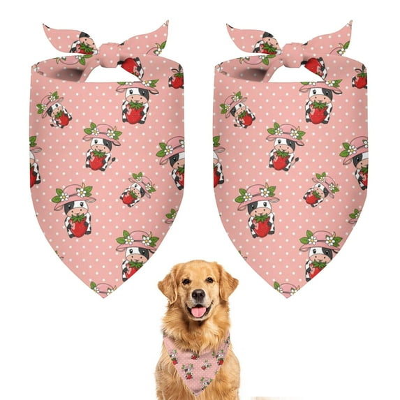 Dog Bandana 2 Pack,Pink Cow Strawberry Hat Pattern Bandanas for Dogs,Cat Bandana,Small/ Large Dog Bandana 2 Size,Dog Bandanas Girl Boy