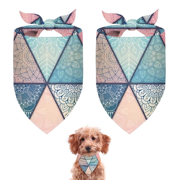 Dog Bandana 2 Pack,Pink and Blue Triangular Floral Boho Pattern Bandanas for Dogs,Cat Bandana,Small/ Large Dog Bandana 2 Size,Dog Bandanas Girl Boy