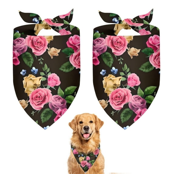 Dog Bandana 2 Pack,Pioneer Flower Floral Print Pattern Bandanas for Dogs,Cat Bandana,Small/ Large Dog Bandana 2 Size,Dog Bandanas