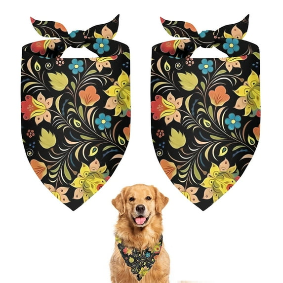 Dog Bandana 2 Pack,Pioneer Flower Floral Print Pattern Bandanas for Dogs,Cat Bandana,Small/ Large Dog Bandana 2 Size,Dog Bandanas