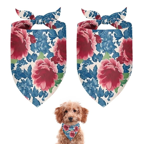 Dog Bandana 2 Pack,Pioneer Flower Floral Print Pattern Bandanas for Dogs,Cat Bandana,Small/ Large Dog Bandana 2 Size,Dog Bandanas