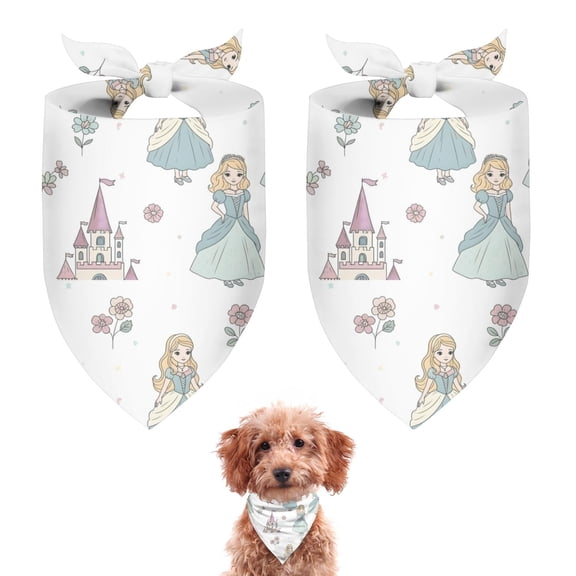 Dog Bandana 2 Pack,Princess Castle Flower Pattern Bandanas for Dogs,Cat Bandana,Small/ Large Dog Bandana 2 Size,Dog Bandanas