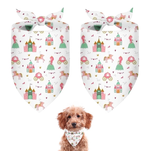 Dog Bandana 2 Pack,Princess Castle Pattern Bandanas for Dogs,Cat Bandana,Small/ Large Dog Bandana 2 Size,Dog Bandanas