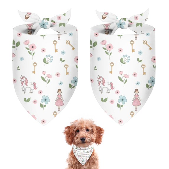 Dog Bandana 2 Pack,Princess Unicorn Flower Pattern Bandanas for Dogs,Cat Bandana,Small/ Large Dog Bandana 2 Size,Dog Bandanas