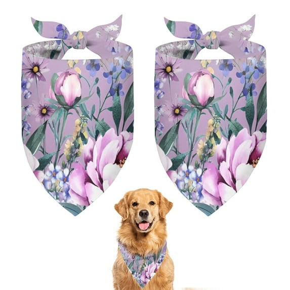 Dog Bandana 2 Pack,Purple Butterfly Flower Butterfly Pattern Bandanas for Dogs,Cat Bandana,Small/ Large Dog Bandana 2 Size,Dog Bandanas