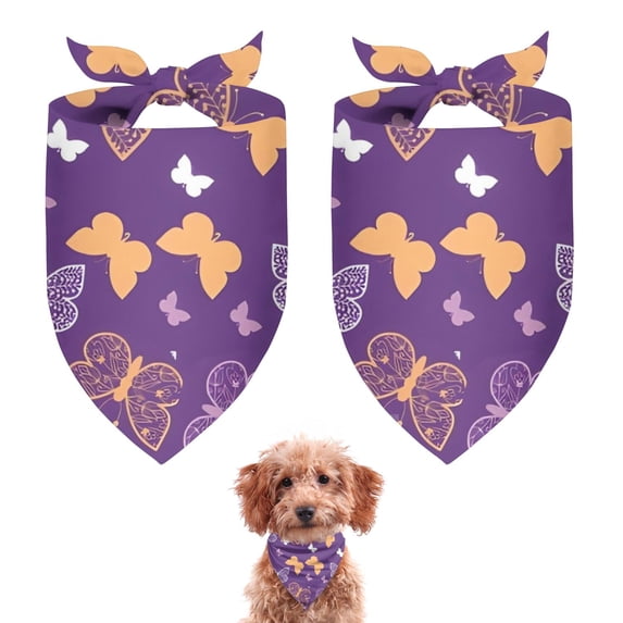 Dog Bandana 2 Pack,Purple Orange White Butterfly Pattern Bandanas for Dogs,Cat Bandana,Small/ Large Dog Bandana 2 Size,Dog Bandanas