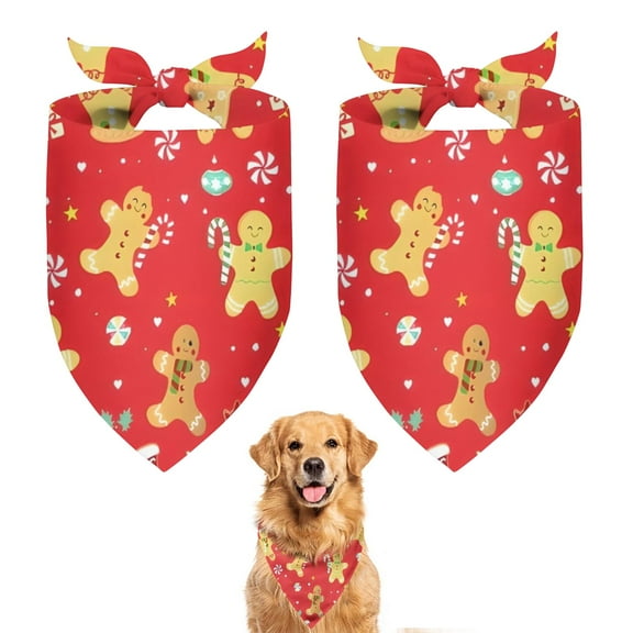 Dog Bandana 2 Pack,Red Christmas Gingerbread Man Pattern Bandanas for Dogs,Cat Bandana,Small/ Large Dog Bandana 2 Size,Dog Bandanas Girl Boy