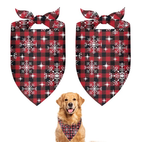 Dog Bandana 2 Pack,Red and Black Christmas Snowflake Pattern Bandanas for Dogs,Cat Bandana,Small/ Large Dog Bandana 2 Size,Dog Bandanas Girl Boy