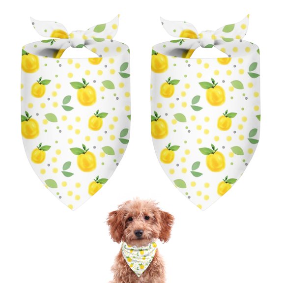 Dog Bandana 2 Pack,Small Yellow Lemon Fruits GreenLeaves Pattern Bandanas for Dogs,Cat Bandana,Small/ Large Dog Bandana 2 Size,Dog Bandanas