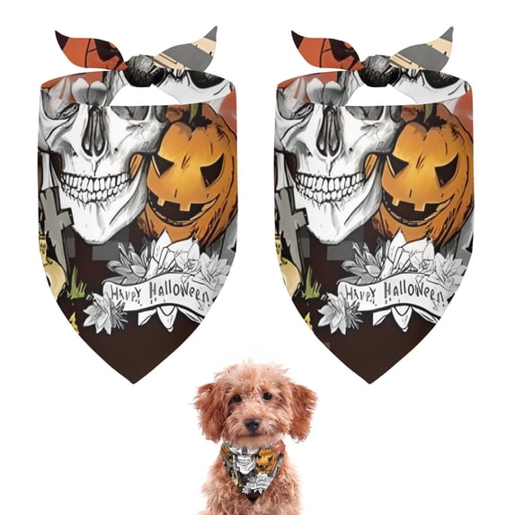 Dog Bandana 2 Pack,Spooky Halloween Scene Pattern Bandanas for Dogs,Cat Bandana,Small/ Large Dog Bandana 2 Size,Dog Bandanas Girl Boy