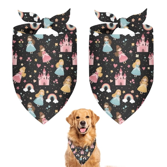 Dog Bandana 2 Pack,Star Princess Castle Pattern Bandanas for Dogs,Cat Bandana,Small/ Large Dog Bandana 2 Size,Dog Bandanas