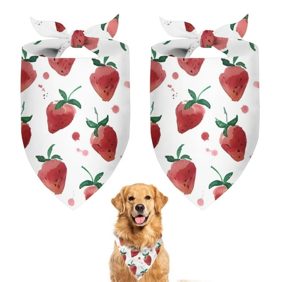Dog Bandana 2 Pack,Strawberry Plants Fruit Watercolor Bandanas for Dogs,Cat Bandana,Small/ Large Dog Bandana 2 Size,Dog Bandanas