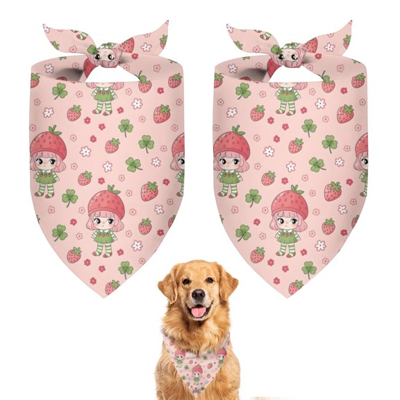 Dog Bandana 2 Pack,Strawberry Princess Pattern Bandanas for Dogs,Cat Bandana,Small/ Large Dog Bandana 2 Size,Dog Bandanas