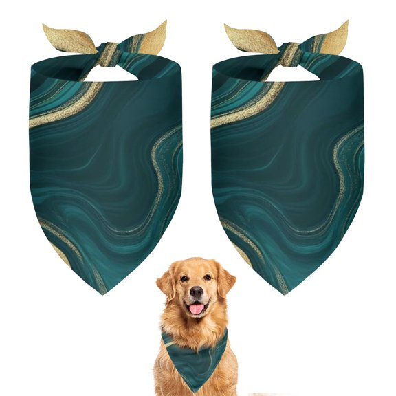 Dog Bandana 2 Pack,Teal Gold Marble Pattern Bandanas for Dogs,Cat Bandana,Small/ Large Dog Bandana 2 Size,Dog Bandanas