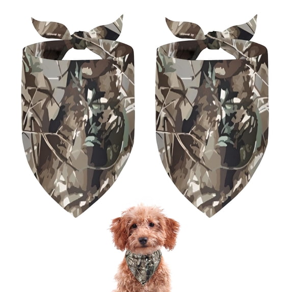 Dog Bandana 2 Pack,Tree Bark Camo Branches Pattern Bandanas for Dogs,Cat Bandana,Small/ Large Dog Bandana 2 Size,Dog Bandanas