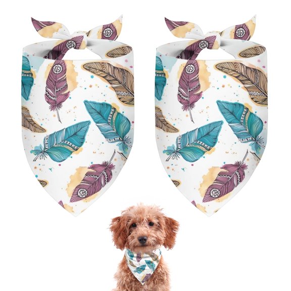 Dog Bandana 2 Pack,White Boho Tribal Feathers Pattern Bandanas for Dogs,Cat Bandana,Small/ Large Dog Bandana 2 Size,Dog Bandanas Girl Boy