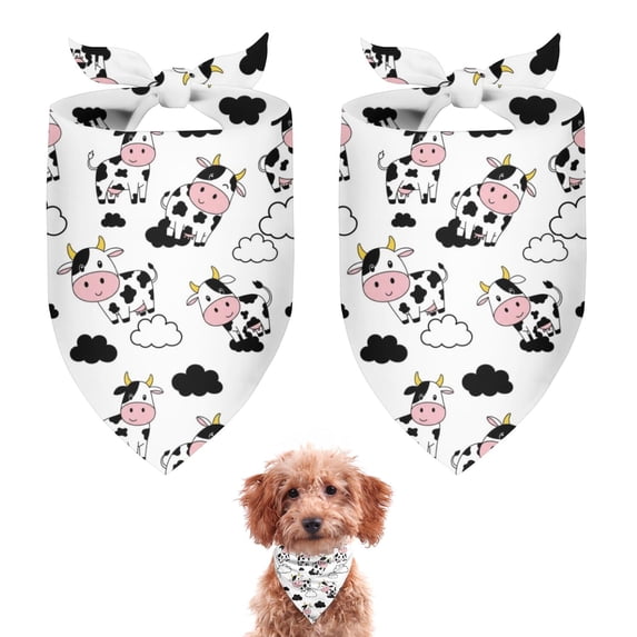 Dog Bandana 2 Pack,White Cow Cloud Pattern Bandanas for Dogs,Cat Bandana,Small/ Large Dog Bandana 2 Size,Dog Bandanas Girl Boy