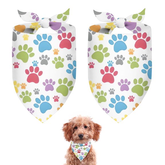 Dog Bandana 2 Pack,White Dog Paw Footprint Bandanas for Dogs,Cat Bandana,Small/ Large Dog Bandana 2 Size,Dog Bandanas