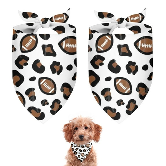 Dog Bandana 2 Pack,White Leopard Print with Footballs Pattern Bandanas for Dogs,Cat Bandana,Small/ Large Dog Bandana 2 Size,Dog Bandanas