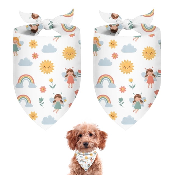 Dog Bandana 2 Pack,White Princess Fairy Sun Pattern Bandanas for Dogs,Cat Bandana,Small/ Large Dog Bandana 2 Size,Dog Bandanas