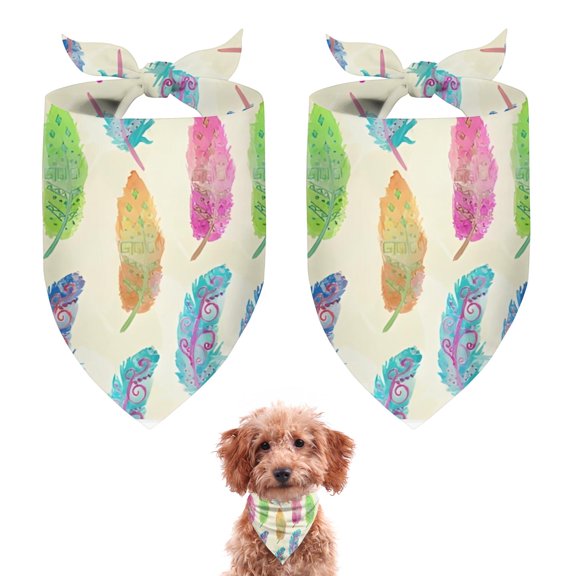 Dog Bandana 2 Pack,Yellow Boho Tribal Feathers Pattern Bandanas for Dogs,Cat Bandana,Small/ Large Dog Bandana 2 Size,Dog Bandanas Girl Boy