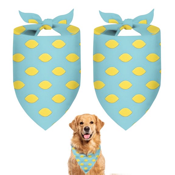 Dog Bandana 2 Pack,Yellow Lemon Fruit Shapes LightBlue Pattern Bandanas for Dogs,Cat Bandana,Small/ Large Dog Bandana 2 Size,Dog Bandanas