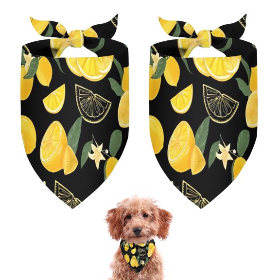 Dog Bandana 2 Pack,Yellow Lemon Fruit Slices Black Pattern Bandanas for Dogs,Cat Bandana,Small/ Large Dog Bandana 2 Size,Dog Bandanas