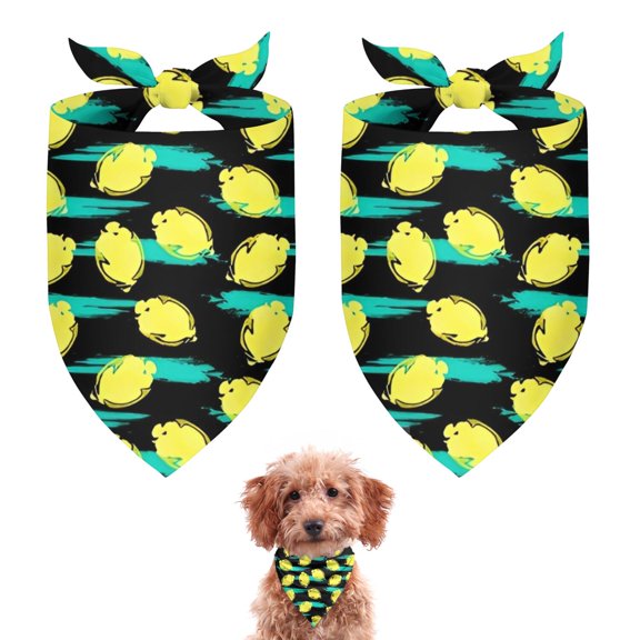 Dog Bandana 2 Pack,Yellow Lemon Fruit Slices Black Pattern Bandanas for Dogs,Cat Bandana,Small/ Large Dog Bandana 2 Size,Dog Bandanas