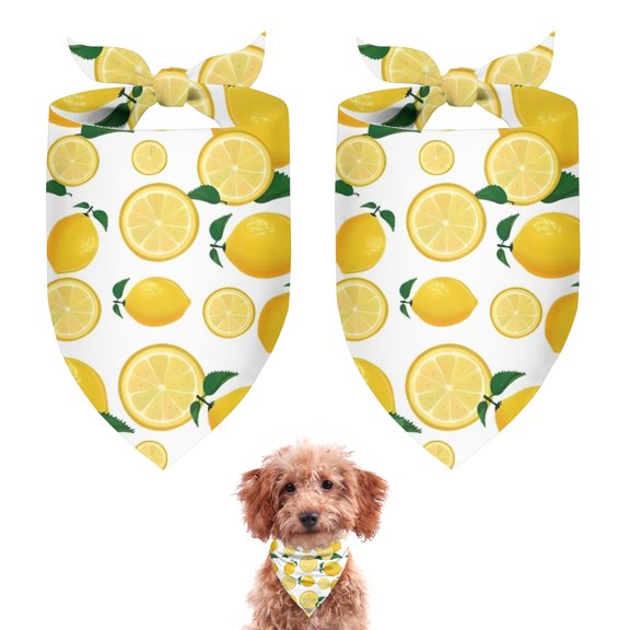Dog Bandana 2 Pack,Yellow Lemon Fruit Slices White Pattern Bandanas for Dogs,Cat Bandana,Small/ Large Dog Bandana 2 Size,Dog Bandanas
