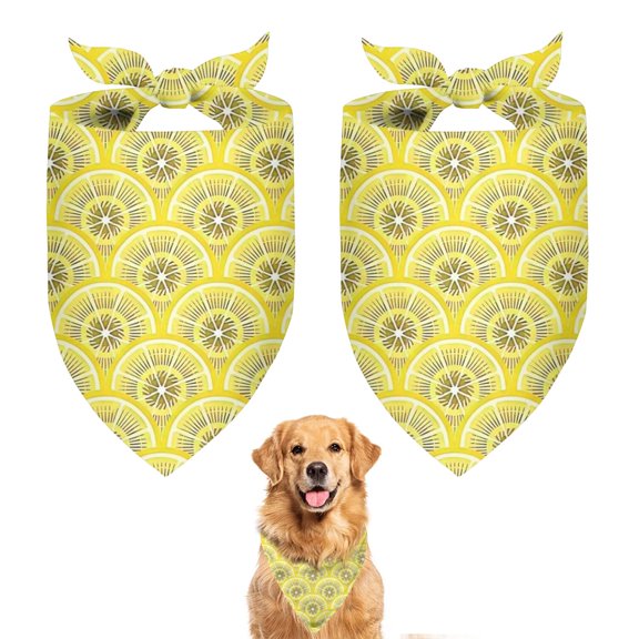 Dog Bandana 2 Pack,Yellow Lemon Fruit Slices Yellow Pattern Bandanas for Dogs,Cat Bandana,Small/ Large Dog Bandana 2 Size,Dog Bandanas