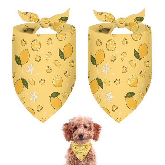 Dog Bandana 2 Pack,Yellow Lemon Fruit Slices Yellow Pattern Bandanas for Dogs,Cat Bandana,Small/ Large Dog Bandana 2 Size,Dog Bandanas