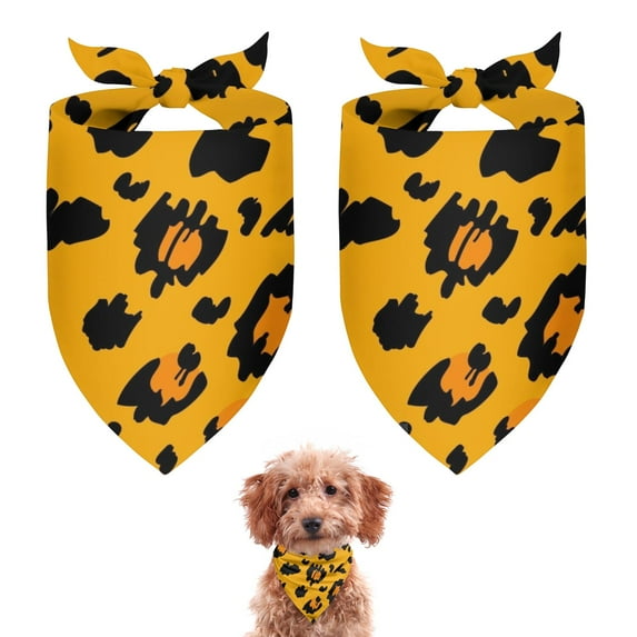 Dog Bandana 2 Pack,Yellow and Black Of Leopard Print Bandanas for Dogs,Cat Bandana,Small/ Large Dog Bandana 2 Size,Dog Bandanas Girl Boy