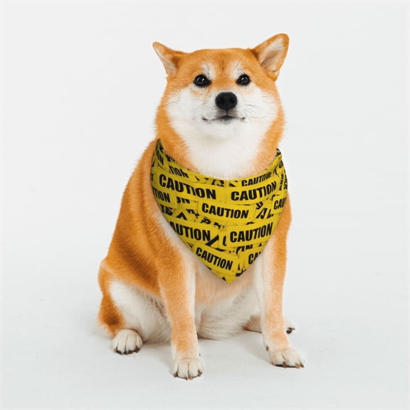 Dog Bandana Caution Tape Adjustable Snap Button, Washable Neck Scarf for Daily Walks & Photoshoots Small