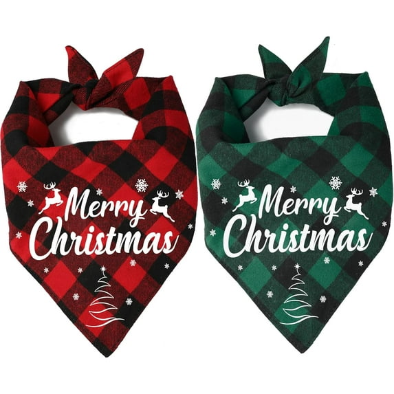 Dog Bandana Christmas 2 Pack, Classic Buffalo Plaid Triangle Fall Xmas Christmas Dog Scarf Bibs Kerchief, Pet Costume Accessories Decoration, Holiday Bandanas for Small Medium Large Dogs Cats
