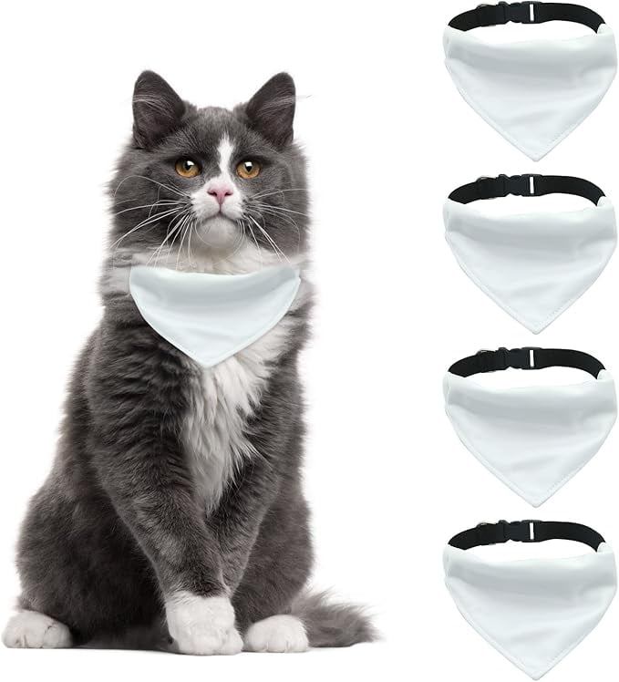 Dog Bandana Collar, 4 PCS White Triangle Dog Bandana with Adjustable
