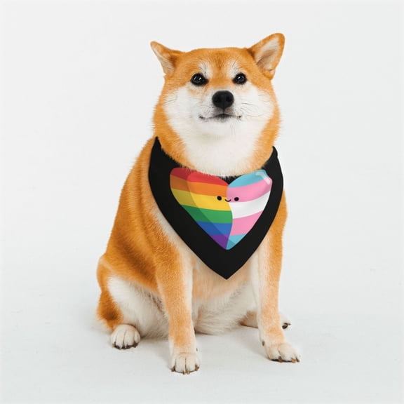 Dog Bandana Rainbow And Transgender Flag Heart Adjustable Snap Button, Washable Neck Scarf for Daily Walks & Photoshoots Small