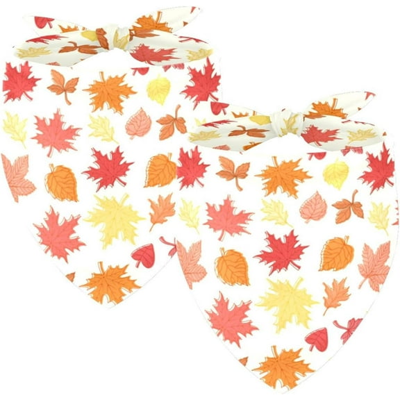 Dog Bandana Scarf 2 Pieces Square Pet Bandanas for Boy & Girl Autumn Fall Maple Leaves Washable and Adjustable Cat Drool Bibs Handkerchiefs, Multicolor