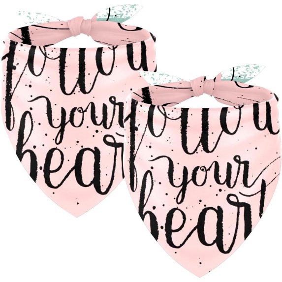 Dog Bandana Scarf 2 Pieces Square Pet Bandanas for Boy & Girl Follow Your Heart Love with Stripe Washable and Adjustable Cat Drool Bibs Handkerchiefs, Multicolor